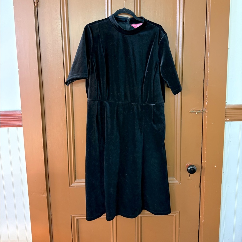 Isaac Mizrahi Live! Always Isaac Fit & Flare Velvet Dress Black 18W With Pockets